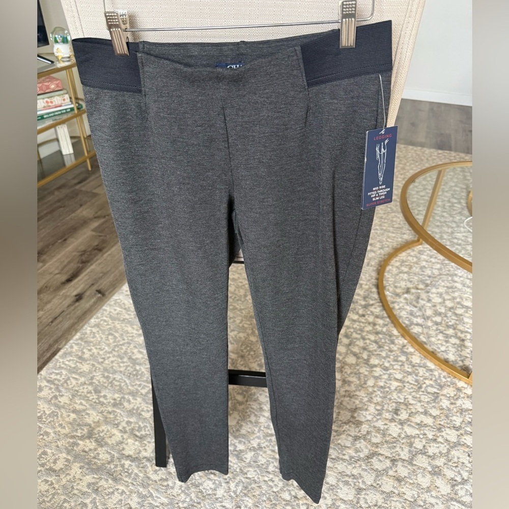 Chaps Gray Pull On Leggings Mid Rise Slim Stretch Pants Womens M NWT